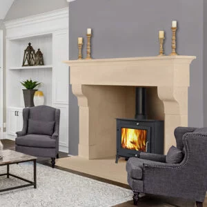 Beautiful living room in new traditional style luxury home. Features vaulted ceilings, fireplace with roaring fire, and elegant furnishings., Mantel shelf, Limestone Shelf, Sandridge Stone Fireplaces, Limestone, Bath Stone, Portland Limestone, Melksham, Wiltshire
