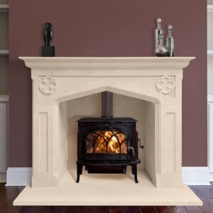 Interior with Carved stone fireplace in gothic style, Sandridge Stone Fireplaces, Limestone, Bath Stone, Portland Limestone, Melksham, Wiltshire